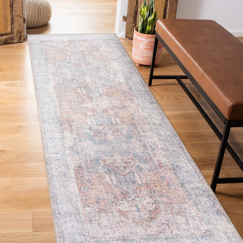 Vintage Transitional Boho Machine Washable Area Rug, Runner 2'6" x 7'