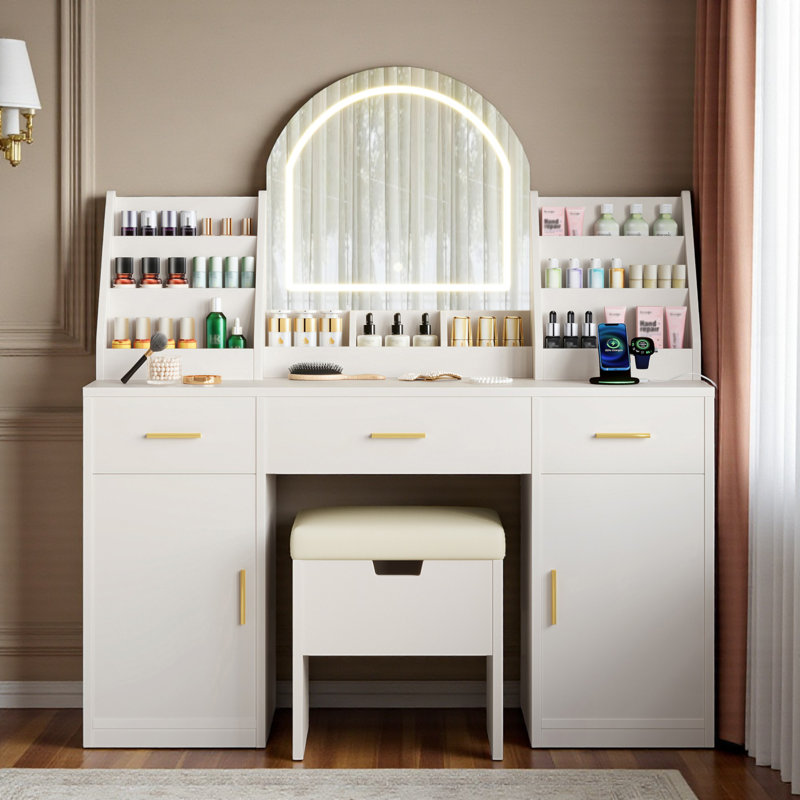 Ensemble de coiffeuse avec miroir lumineux et tabouret
