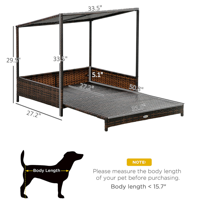Abri pour chat extensible en rotin surélevé Pawhut Wicker Dog House
