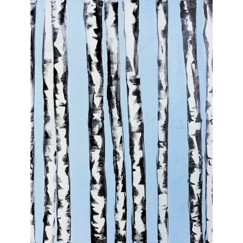 Birches on a Blue Background - Black Trees Framed Canvas Decor