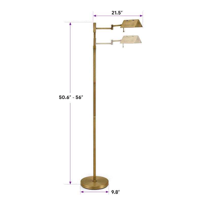 56" Dimmable LED Pharmacy Task Floor Lamp with Swivel Head Swing Arm, Gold