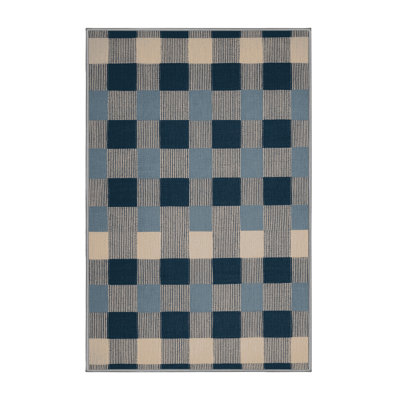 Machine Washable Checkered Gray Area Rug