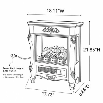 Foyer électrique 18 po, 18 W, 1500 W, télécommande et minuterie, 5 couleurs, protection contre la surchauffe
