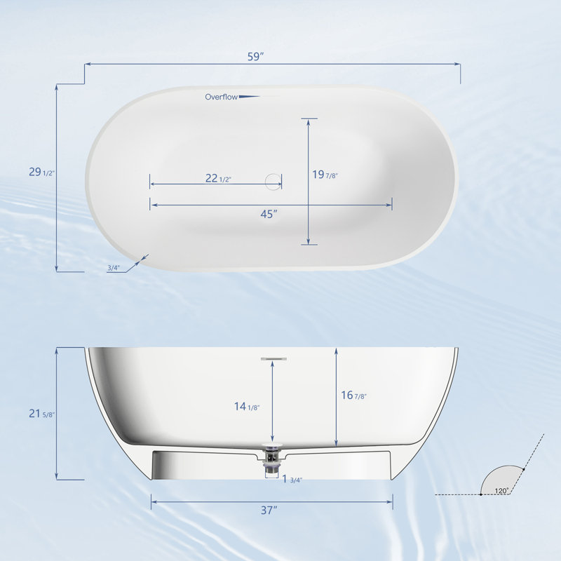 Deco 59'' x 29.5'' Freestanding Soaking Solid Surface Bathtub