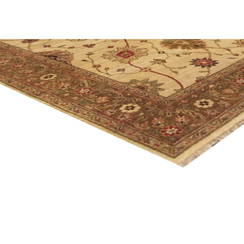 Tapis intérieur en laine beige/vert foncé 6 pi x 9 pi à la main one-of-kind noué la Janette