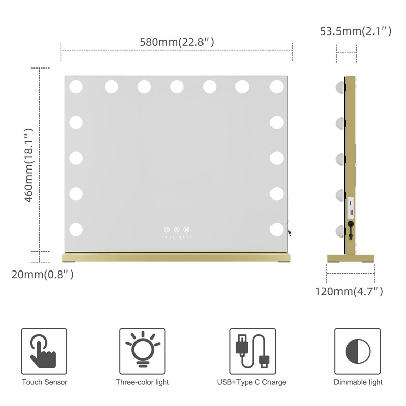 Plastic and Iron Rectangle Freestanding and Wall Vanity Mirror