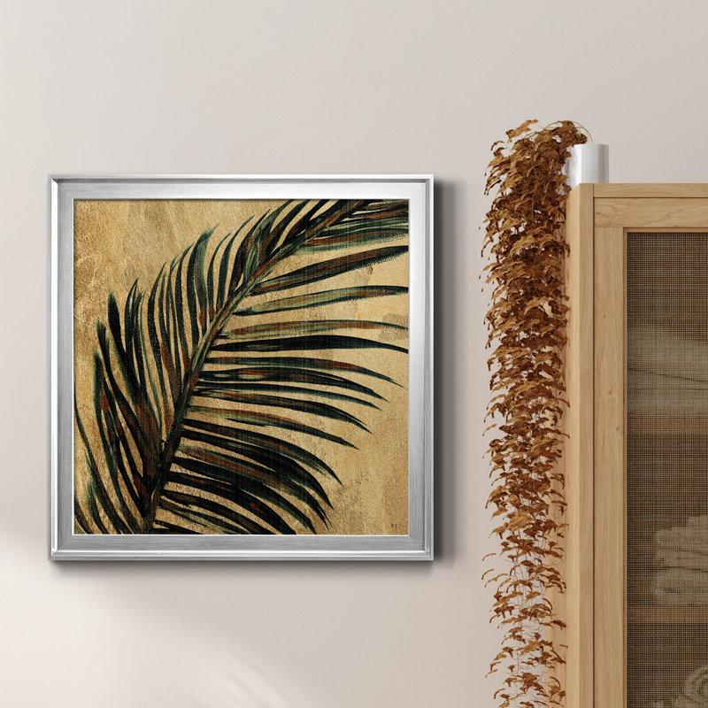 «Lush Palm I», peinture sur toile encadrée, H 22,5 po x l 22,5 po x P 1,5 po, Toile argentée encadrée