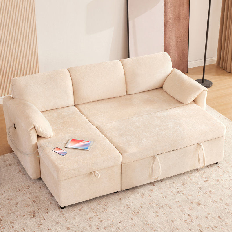 Canapé-lit modulaire convertible moderne de 84 po avec rangement caché et port USB