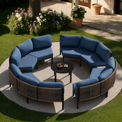  8 - Person Aluminum Sofa Seating Group Patio Conversation Furniture Sets with Sunbrella Cushions