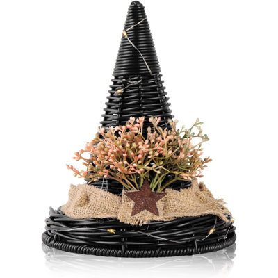 Halloween Table Decorations Indoor: Vintage Glowing Witch Hat with LED Lights and Flower Decor, Rustic Halloween Centerpieces Decor for Desk Mantel Office Home Shelf Farmhouse Gifts Party