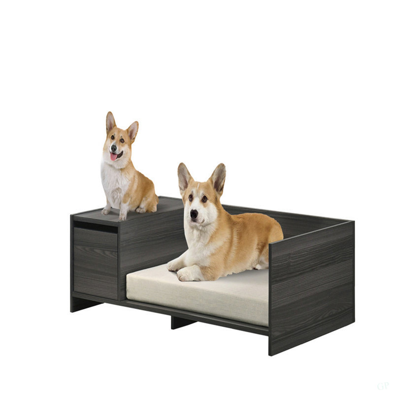 Lit pour animaux de compagnie moderne confortable avec coussin et compartiment de rangement latéral Enrica