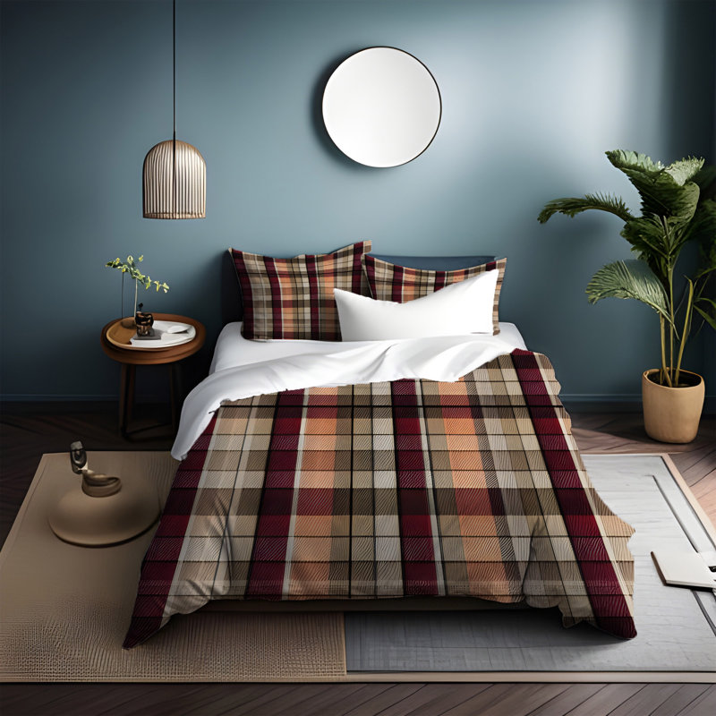 Polyester Checkered Duvet Cover, Housse de couette pour très grand lit et 2 très
