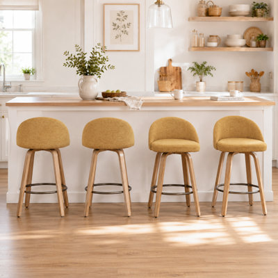 Louise Wood Velvet Swivel Bar Stools
