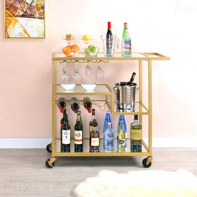 Mirrored & Champagne Finish Serving Cart