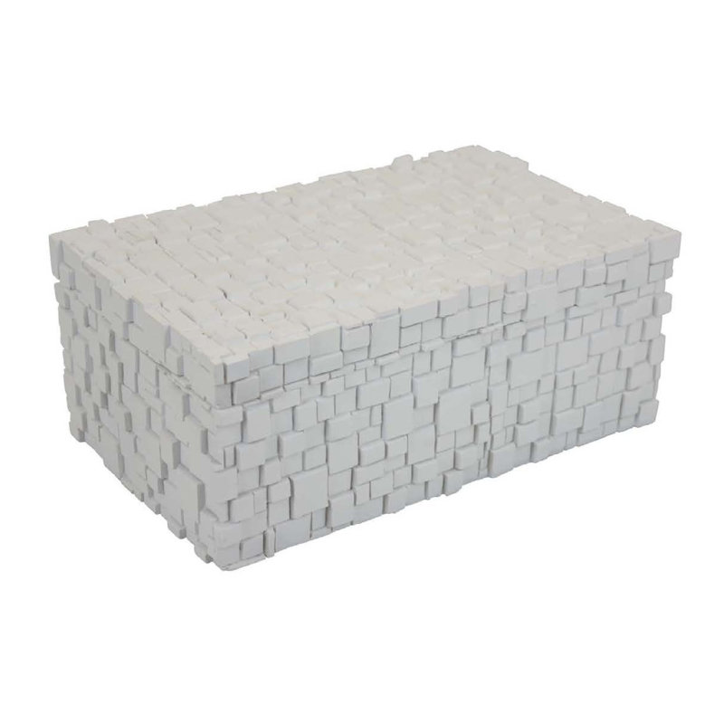 Lissa Decorative Storage Box, Textured Resin, 13 Inch, White