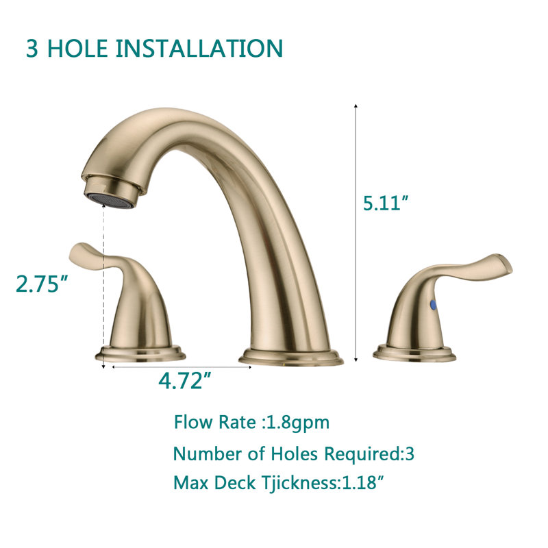 Carles Widespread 2-handle Bathroom Faucet with Drain Assembly, Gold
