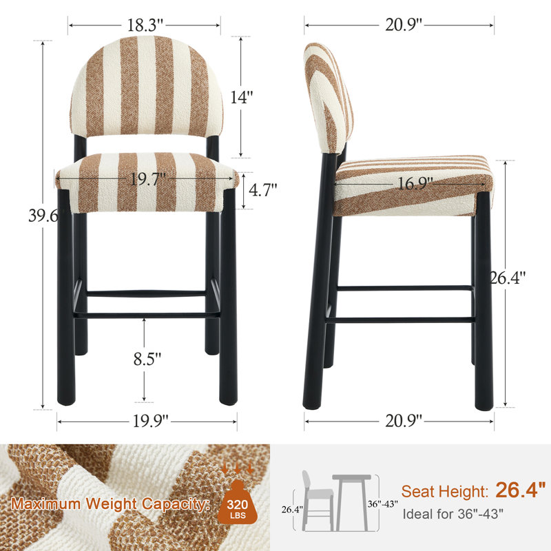 Upholstered 26.4'' Linen Counter Stool With Solid Wood Frame (Set of 2)