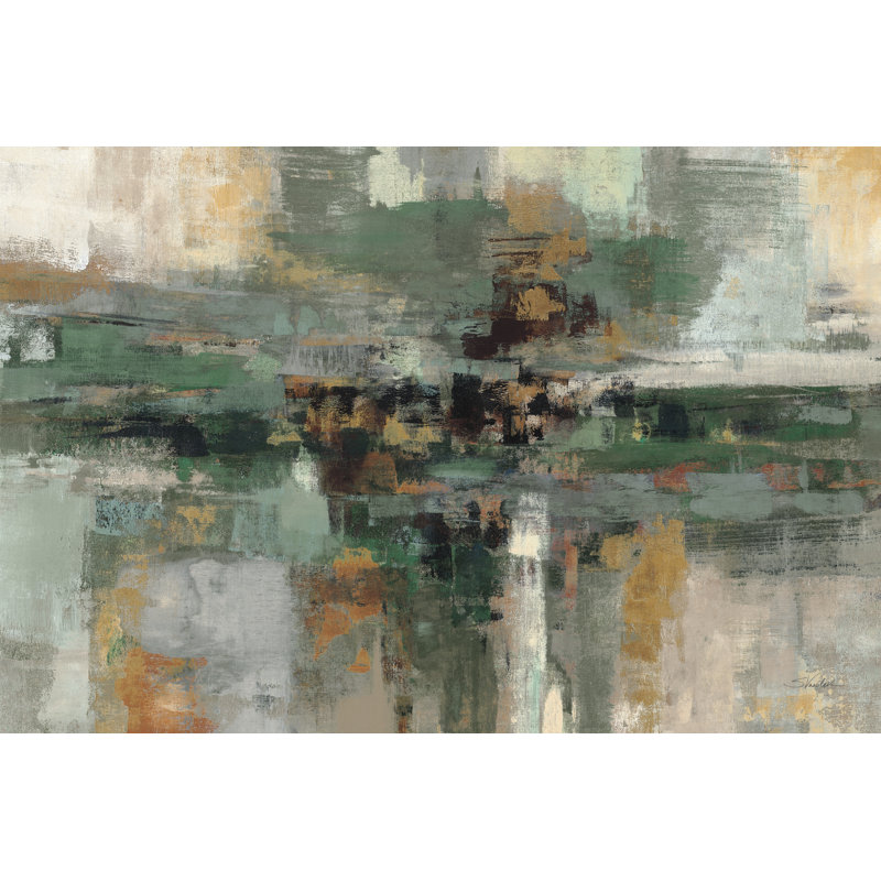 «Morning Fjord Rifle Green» par Silvia Vassileva, peinture sur toile tendue, H 32 po x l 48 po x P 1,25 po