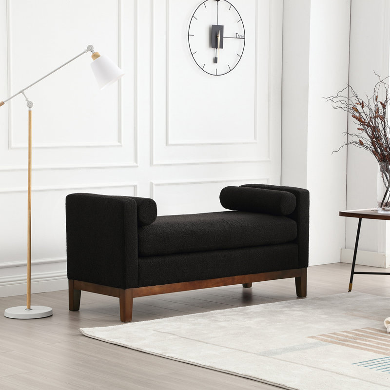 Timsbury Boucle Upholstered Bench, Black/Walnut