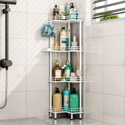 4-Tier Corner Shower Caddy Organizer With Soap Holder And Hooks, Rustproof Bathroom Standing Shelf For Space-Saving Storage