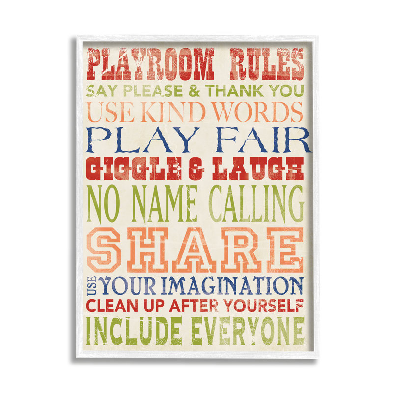 «Playroom Rules In Four Colours» par Stephanie Workman Marrott - impression, L 24 po x H 30 po