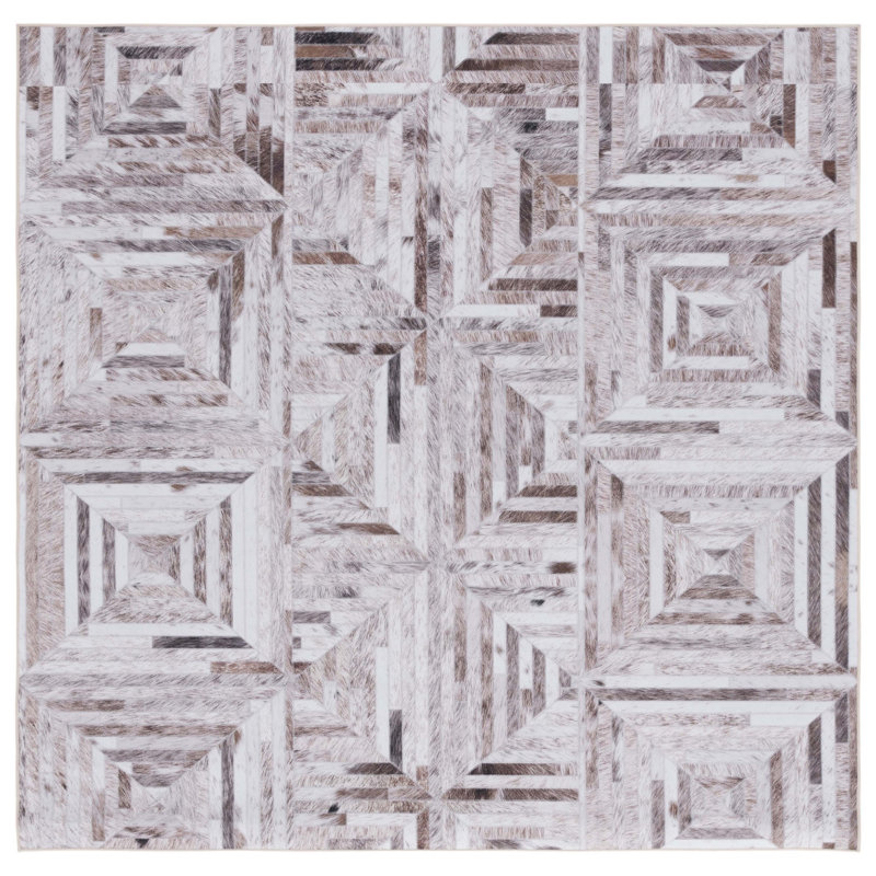 Tapis géométrique beige / brun, Carré 6 pi