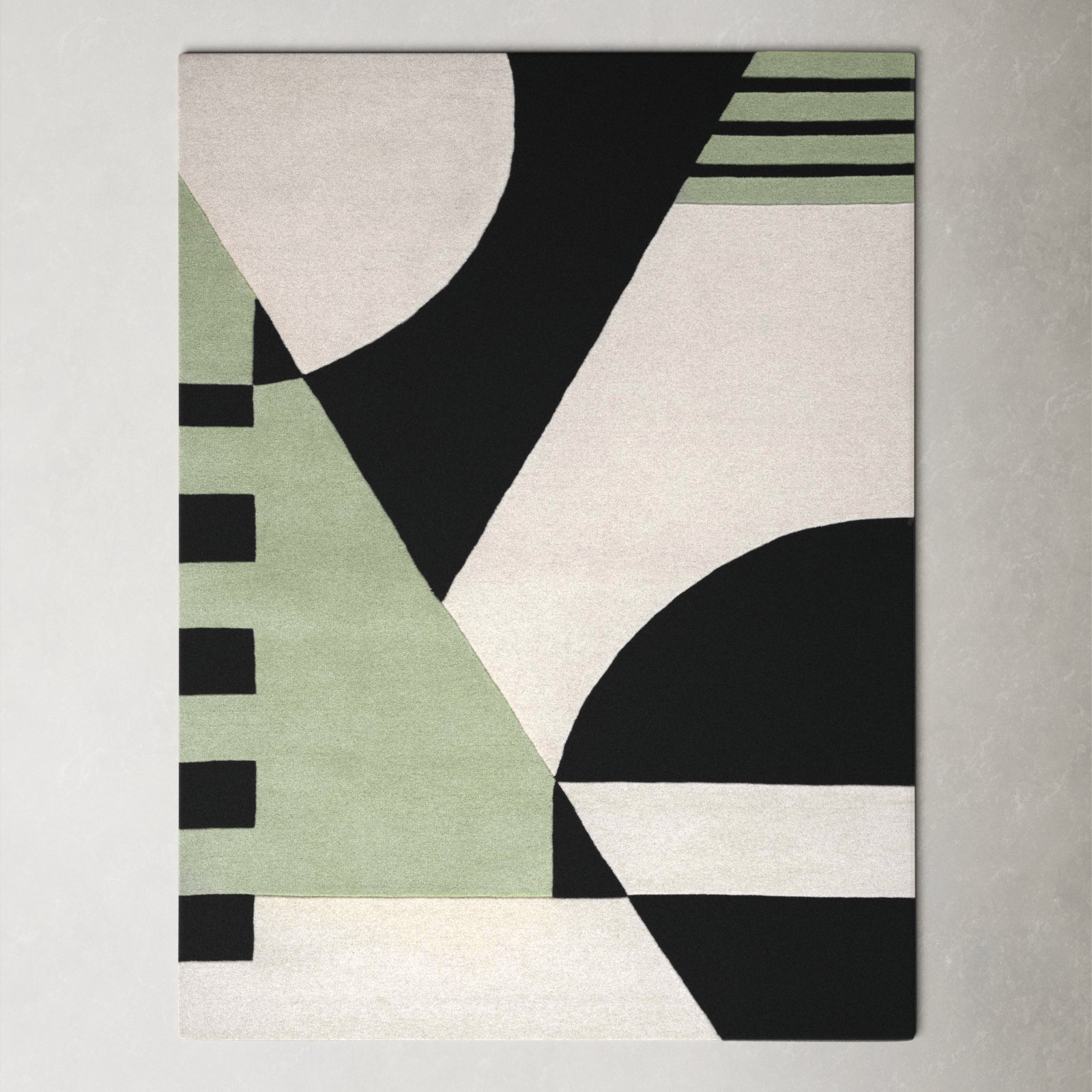 Hina Black Green Hand-Woven Rug, Rectangle 3' x 5'