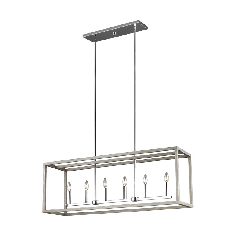Agawam 6-Light Dimmable Steel Linear Pendant, Washed Pine, No