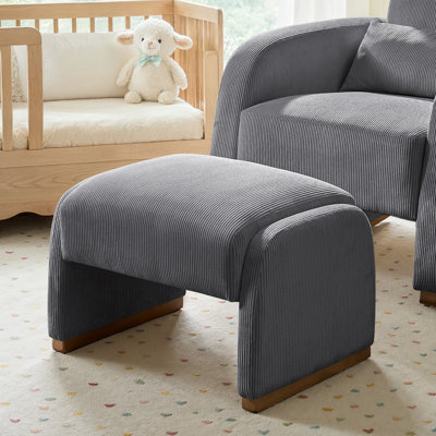 Ronald Modern 25.2"W Corduroy Ottoman with Solid Wood Legs