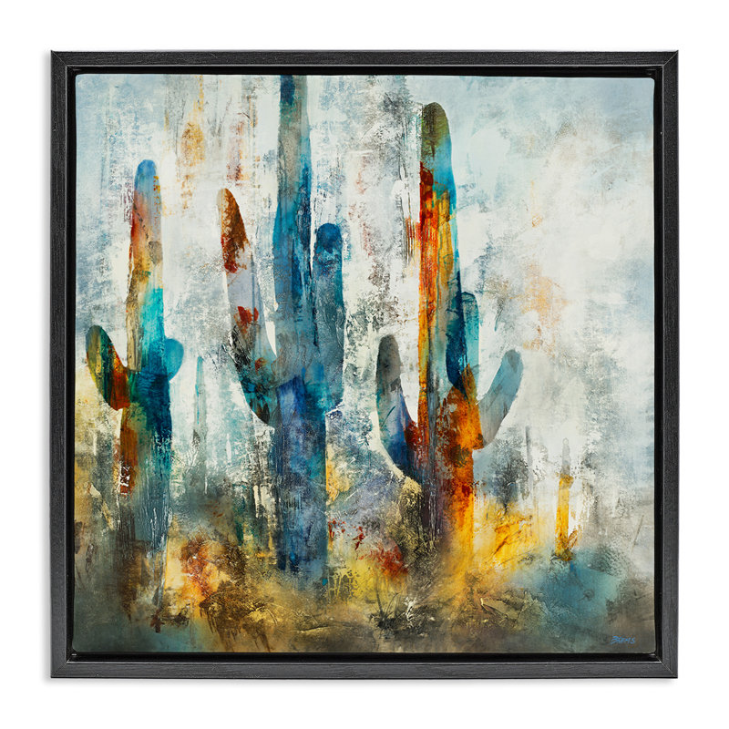 «Abstract Abstract Vibrant Cacti Silhouettes Grain» par Scott Brems, Cadre flottant noir de jais, H 18 po x l 18 po