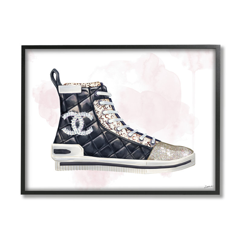 Sneaker matelassé Glam Fashion - Designer, H 24 po x l 30 po x 1,5 po, Giclée encadrée noir minuit