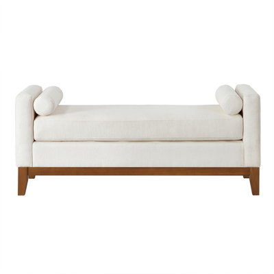51" Modern Bed End Bench Upholstered Boucle Ottoman With Pillows Window Bench For Living Room & Entryway