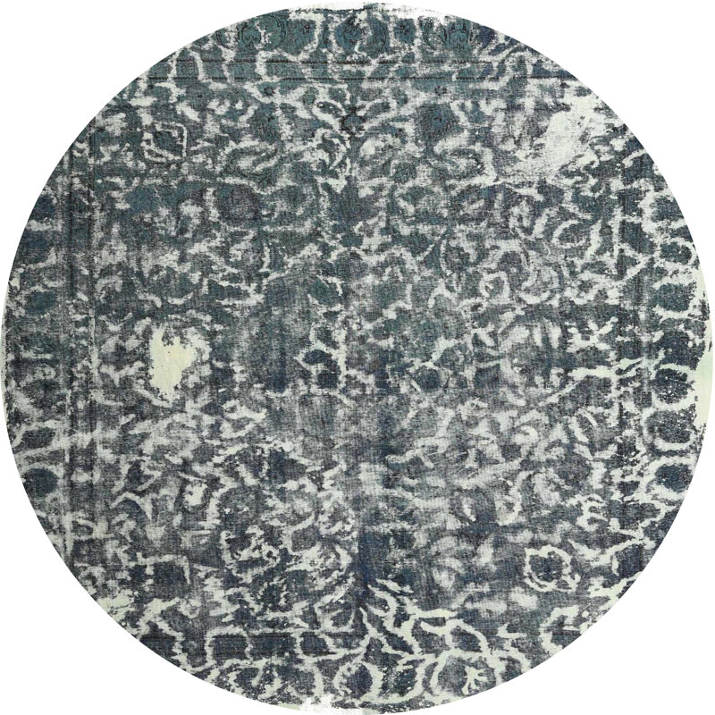 Tapis contemporain gris / beige, Rond 7 pi