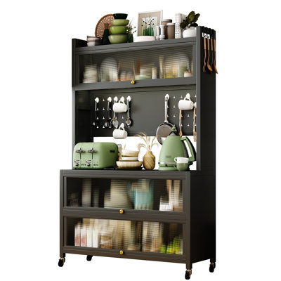Kitchen Metal Cabinet Shelves - 41.73 In. Package Depth, 63.96 Height, 250Kg Bearing, Smooth Pull With Lockable Wheels Grey Storage Stand 17.32 Width, Double Door For Efficient