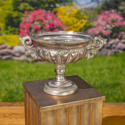 9.5" Tall Frosted Silver Metal Urn "Fontus"