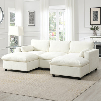 [Video]86.5'' U-Shaped Sectional Sofa With Storage Pockets, 2 Movable Ottoman, Armrest Pillows, Free Combination, 5-Seat Modern Cloud Sofa For Living Room&Apartment, Chenille, 3 Colors