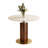 33" Luxe Round Dining Table with Multi-Layer Walnut Pedestal and Brushed Gold Base — Available in Glass, White Marble, Warm Marble Tops-1577430464