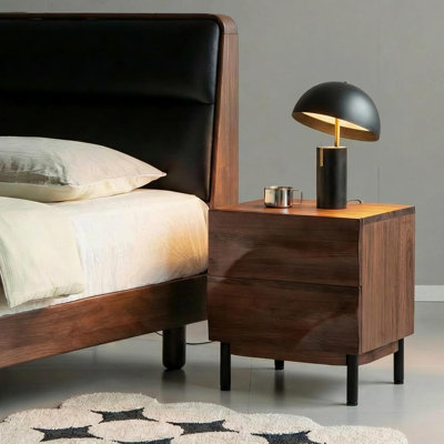  Petite et étroite table de chevet en noyer noir avec 2 tiroirs - simple