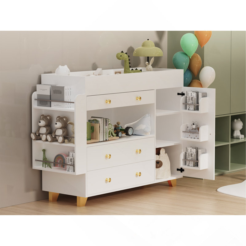 Changing Table Modern Dresser With Wide Table Top,3Drawers,White Drawer Dresser