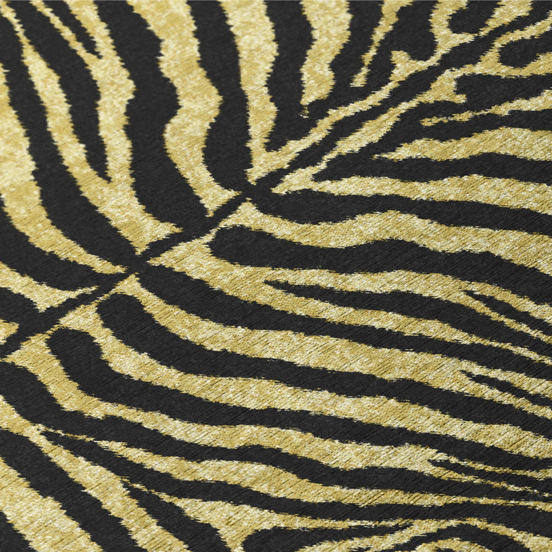 Tapis doré à motif animalier, Tapis de couloir 2 pi 3 po x 7 pi 6 po