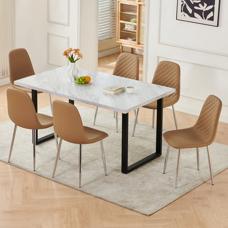 Wayland Modern Upholstered Faux Leather Dining Chair, 6, Silver, Coffee