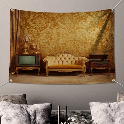 Vintage Living Room Setup Wall Tapestry - Retro Wall Decor
