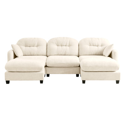 Modular Sectional U Shaped Couch With Ottoman, Premium Chenille Fabric,With 2 Throw Pillows, High-Density Foam Tufted Cushion Backrest Design,Easy Install,Fits Bedrooms,Reading Nooks,Beige