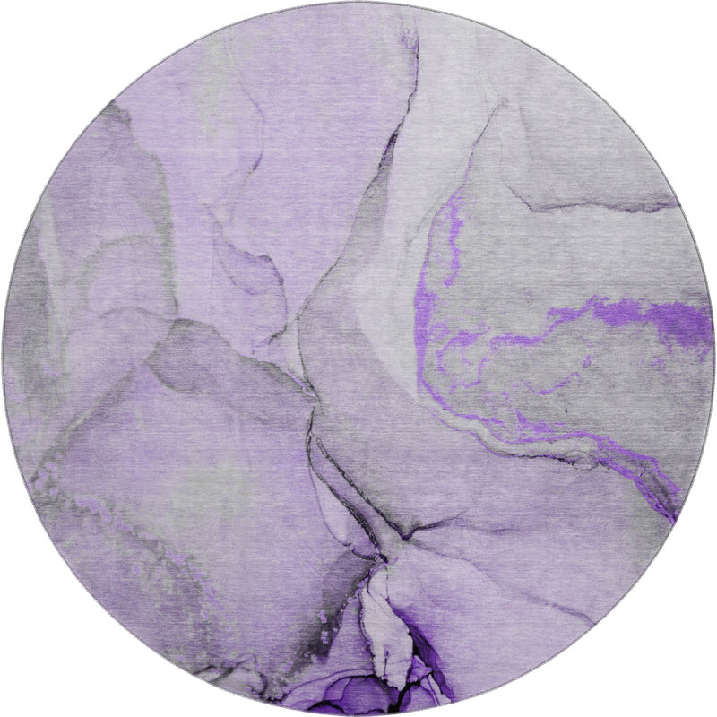 Premium Machine Washable Cerrito AMF506 Purple Rug, Round 8'