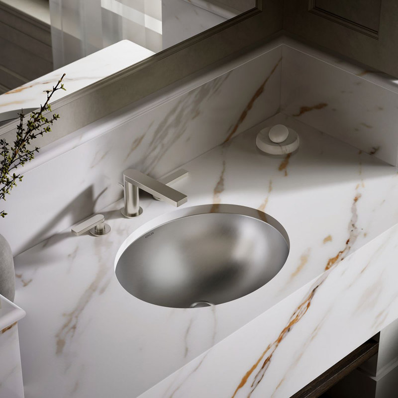 Bachata Metal Oval Undermount Bathroom Sink, Mirror