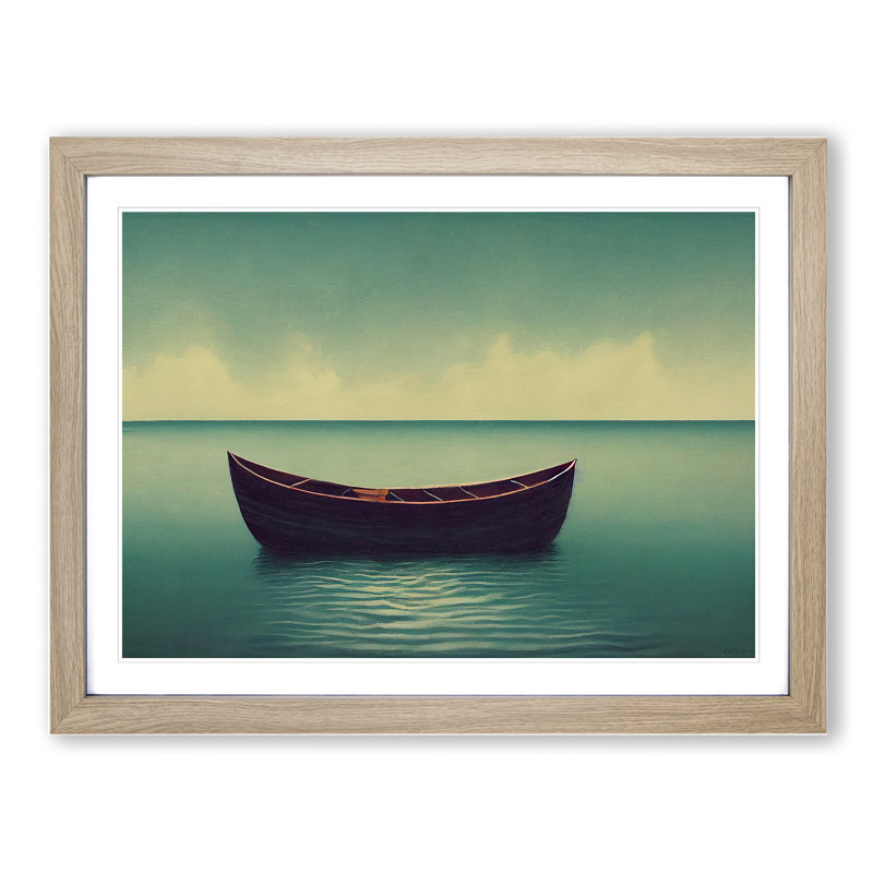 Wooden Boat - Single Picture Frame Painting, 46cm H x 64cm W x 2cm D, Oak
