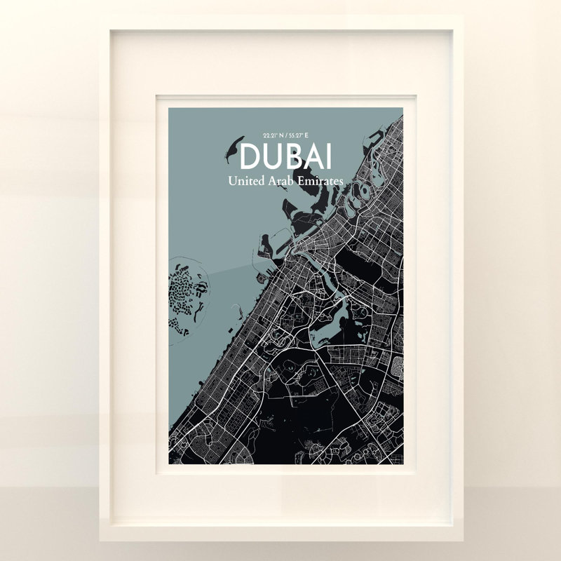 Dubai City Map In Midnight - No Frame Print, 27.6cm H x 19.7cm W x 0.05cm D