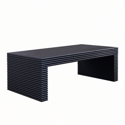 47.6" Modern Black Ribbed Coffee Table – Rectangular Low Profile Center Table for Living Room