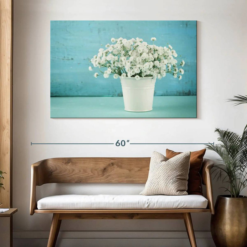 Harnek Gypsophila dans un vase blanc, H 32 po x l 48 po