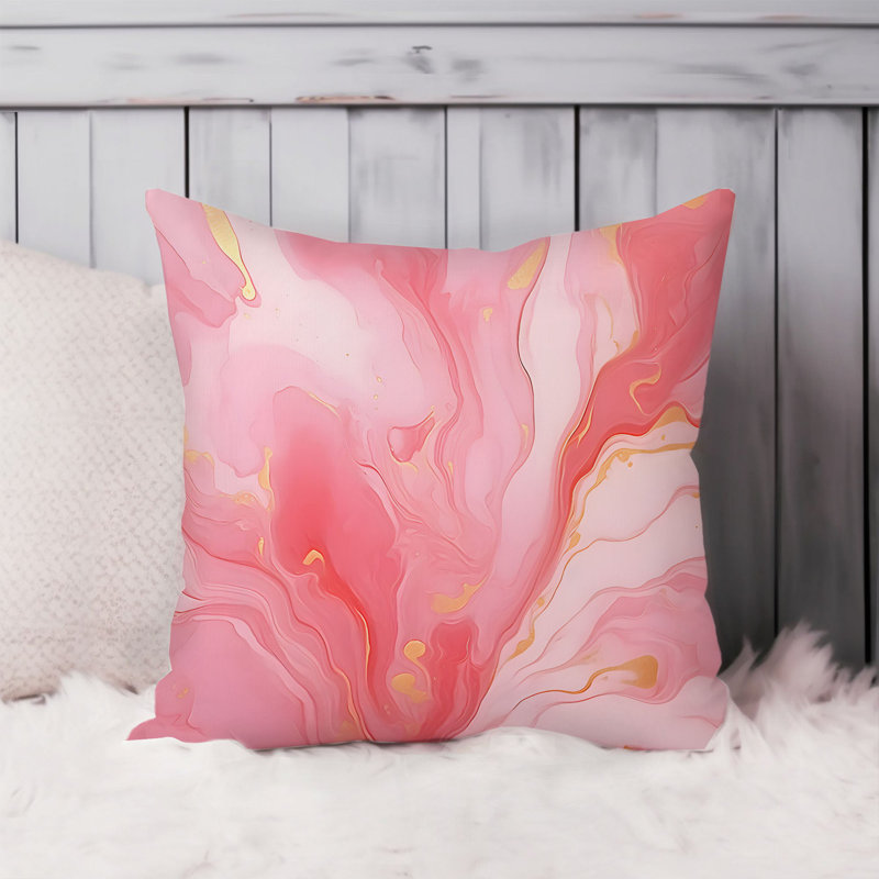 Animals William Morris Birds Damask Pattern I Cottage, 18" H x 18" W, Abstract Bright Pink Marble Geode Modern